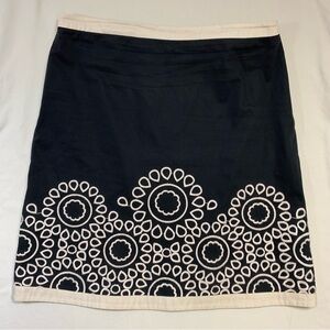 Boden Embroidered Skirt Women 14 Black White Cotton Circle Pattern Work Business